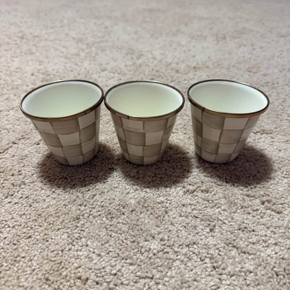 Mackenzie Childs Mocha Check set of 3 herb pots - Picture 1 of 2